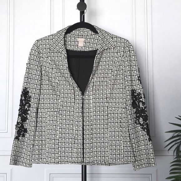 Chico's Jackets & Blazers - Chico's Blazer Jacket Black White Floral Business Casual Womens Sz 1 (8/10)